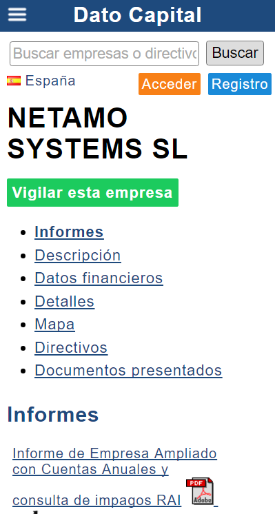 Página de perfil de empresa de Dato Capital