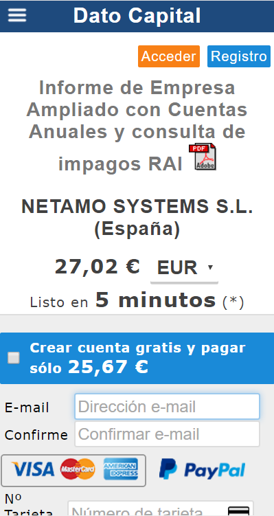 Página de pago de Dato Capital