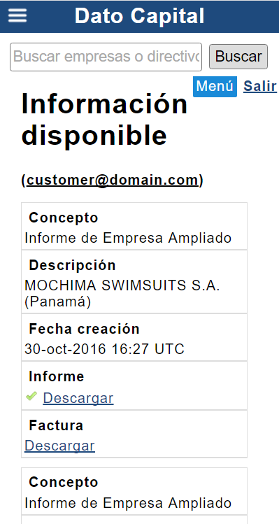 Página de resultados de Dato Capital